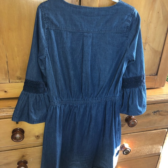 DEX denim jean dress crochet Bohemian romantic feminine gypsy small hippie - Picture 6 of 15